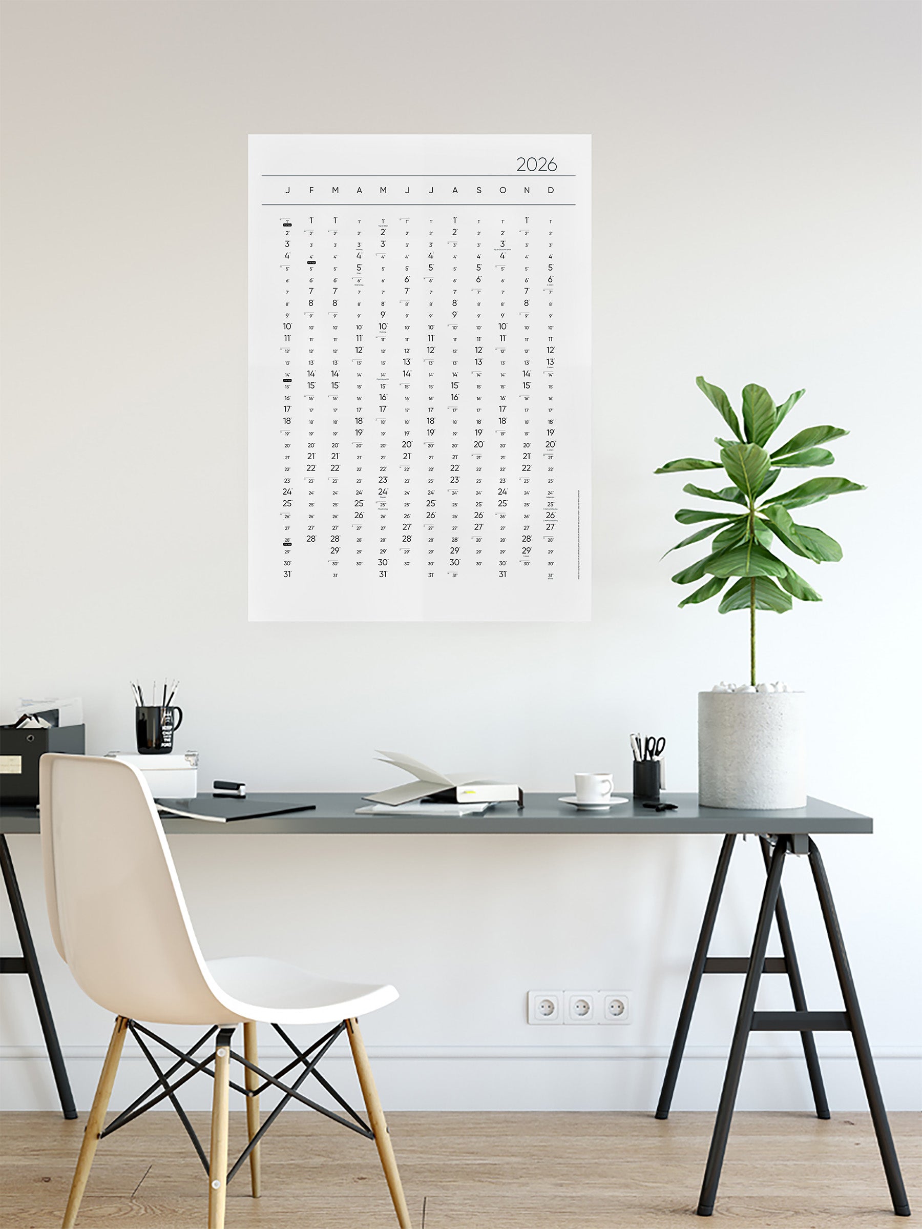 Jahreskalender-Poster 2026 weiß