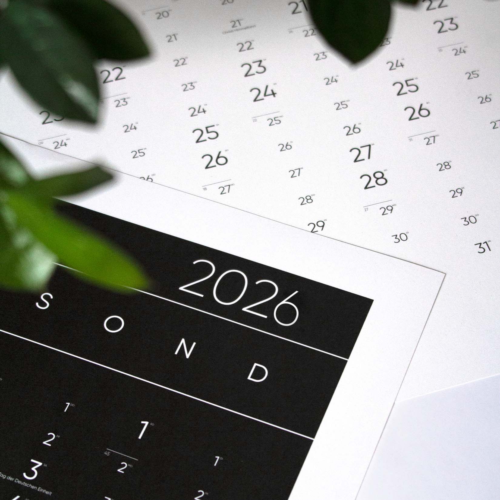 Jahreskalender-Poster 2026 schwarz