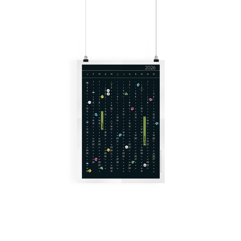 Jahreskalender-Poster 2026 schwarz