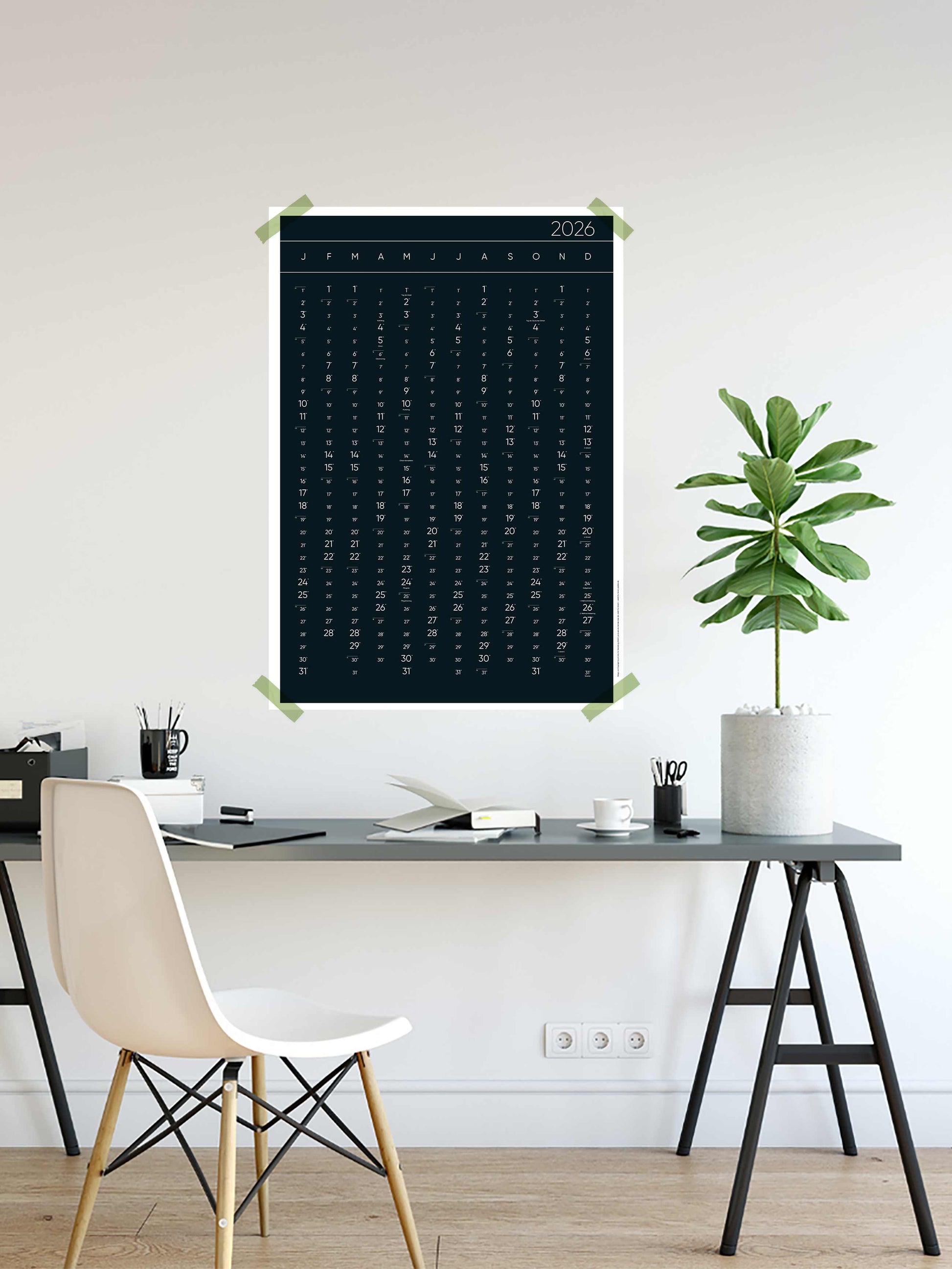 Jahreskalender-Poster 2026 schwarz