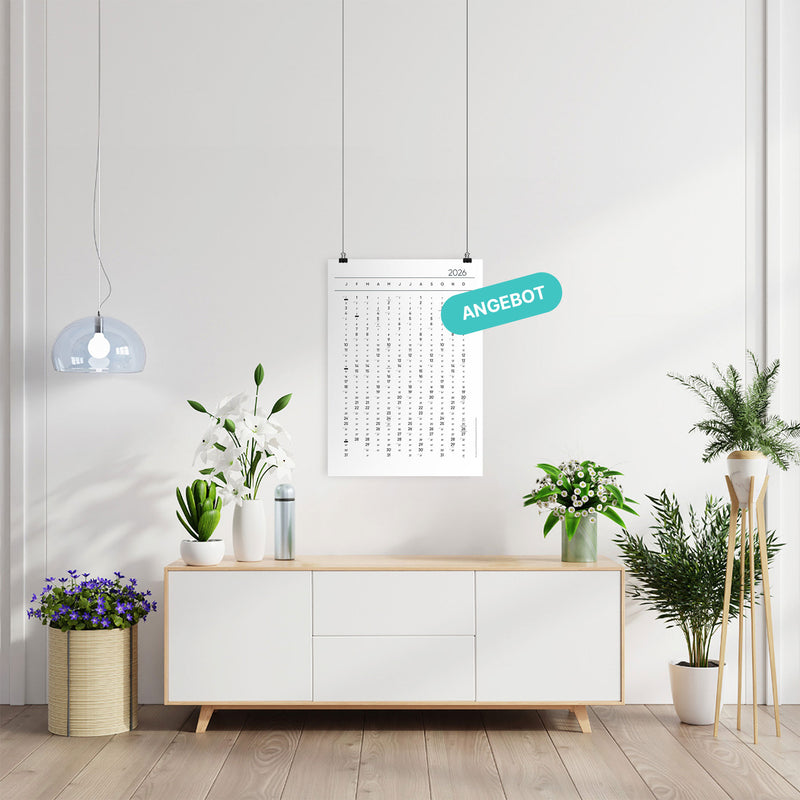 Jahreskalender Poster 2026 Weiß im Angebot